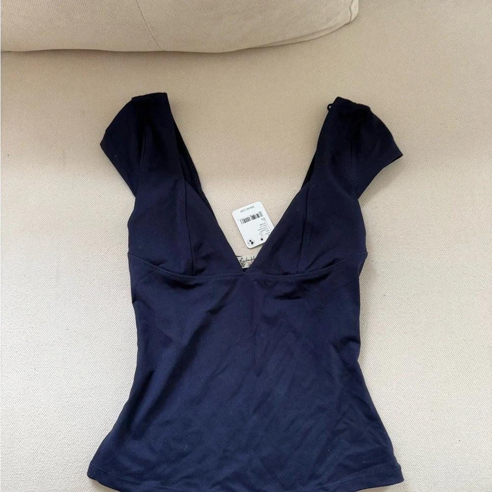 Free People Deep V Black Stretch Tank Top